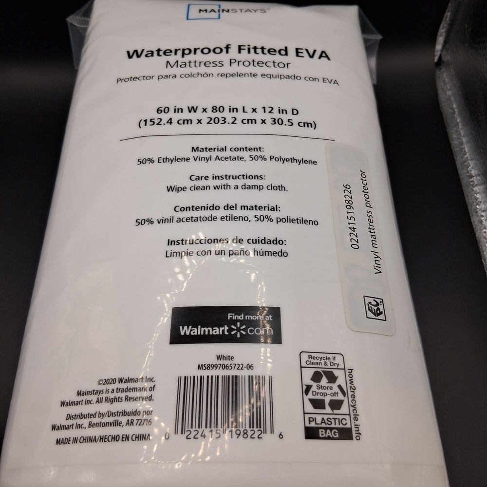 Mainstays Queen Waterproof Mattress Protector Fitted EVA Spill Stain Protection - Picture 2 of 7
